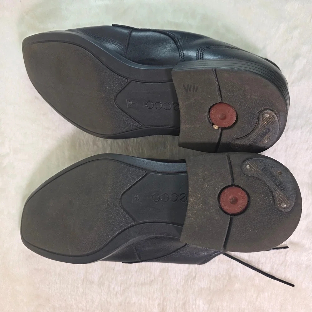 ECCO Oxford Dress Shoes Black Leather Square Toe Bicycle Toe Mens 46 12 12.5